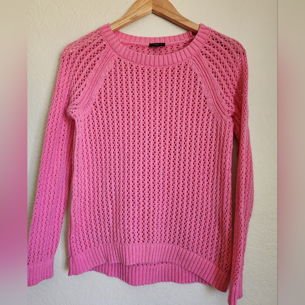 Talbots Open Knit Raglan Long Sleeve Pink Sweater Size Petite Medium